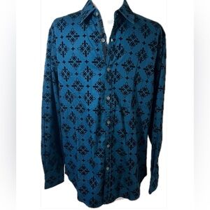 Steve’s Jeans Men’s Teal & Black Velvet Flocked Button Down Shirt Medium NWT